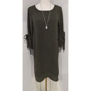 Everly Womens Striped A Line Dress Olive Green Sleeve Tie Size S